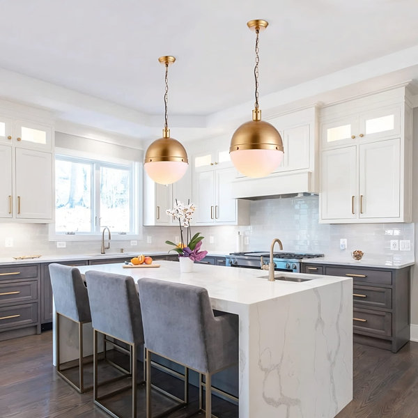 Everly Quinn 1 Light Single Globe Pendant Lamp Torino Gold Metal